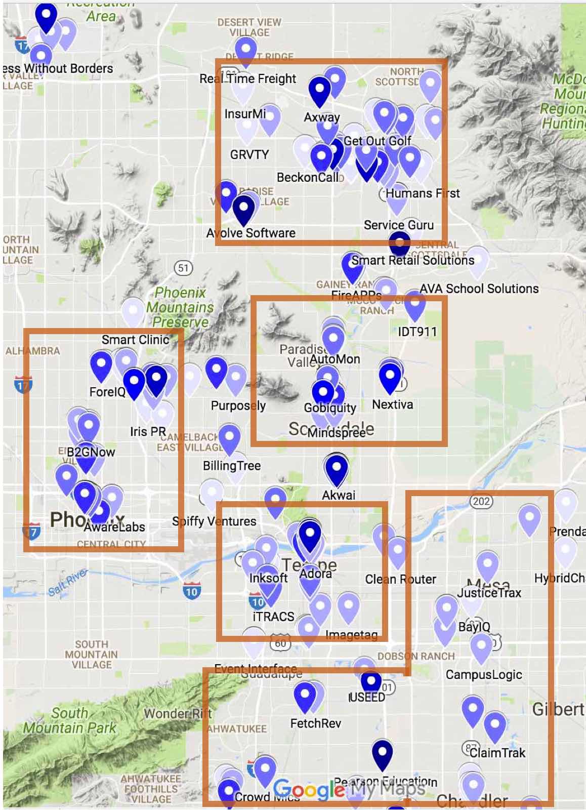 The 5 Zones of Phoenix Software Companies – with Interactive Map
